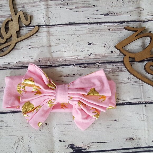 Pink and Gold Deer Headband for Baby Girls and Toddler Girls - Picture 2 of 4